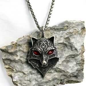 Silver hypoallergenic 316L Surgical Stainless Steel Biker Wolf Pendant Necklace